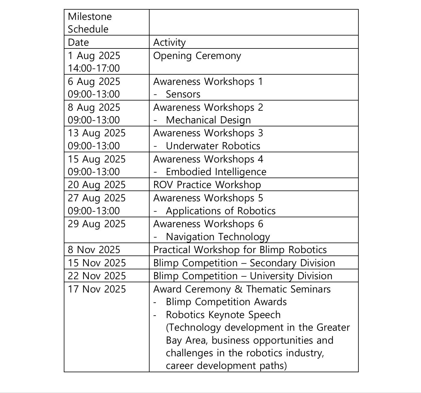 Schedule